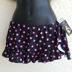 Women's black and pink polka. skirted bikini botto